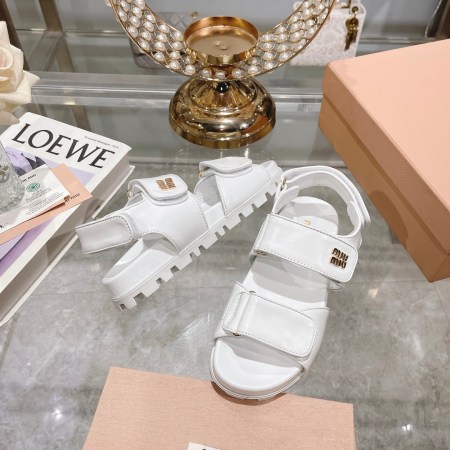 Miu Miu White Sporty Matelassé Nappa Leather Strap Sandals