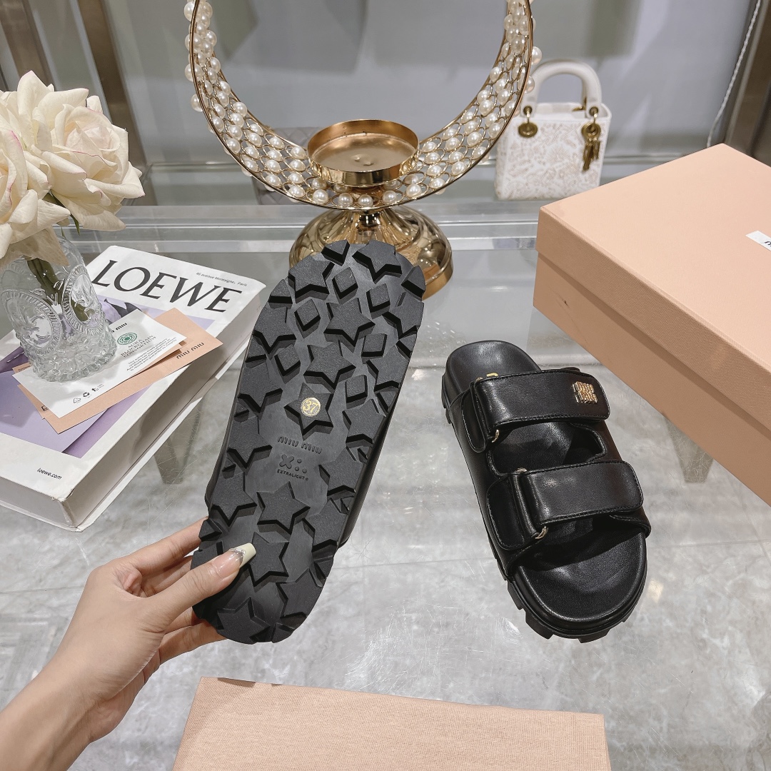 Miu Miu Black Sporty Matelassé Nappa Leather Sandals - Image 9