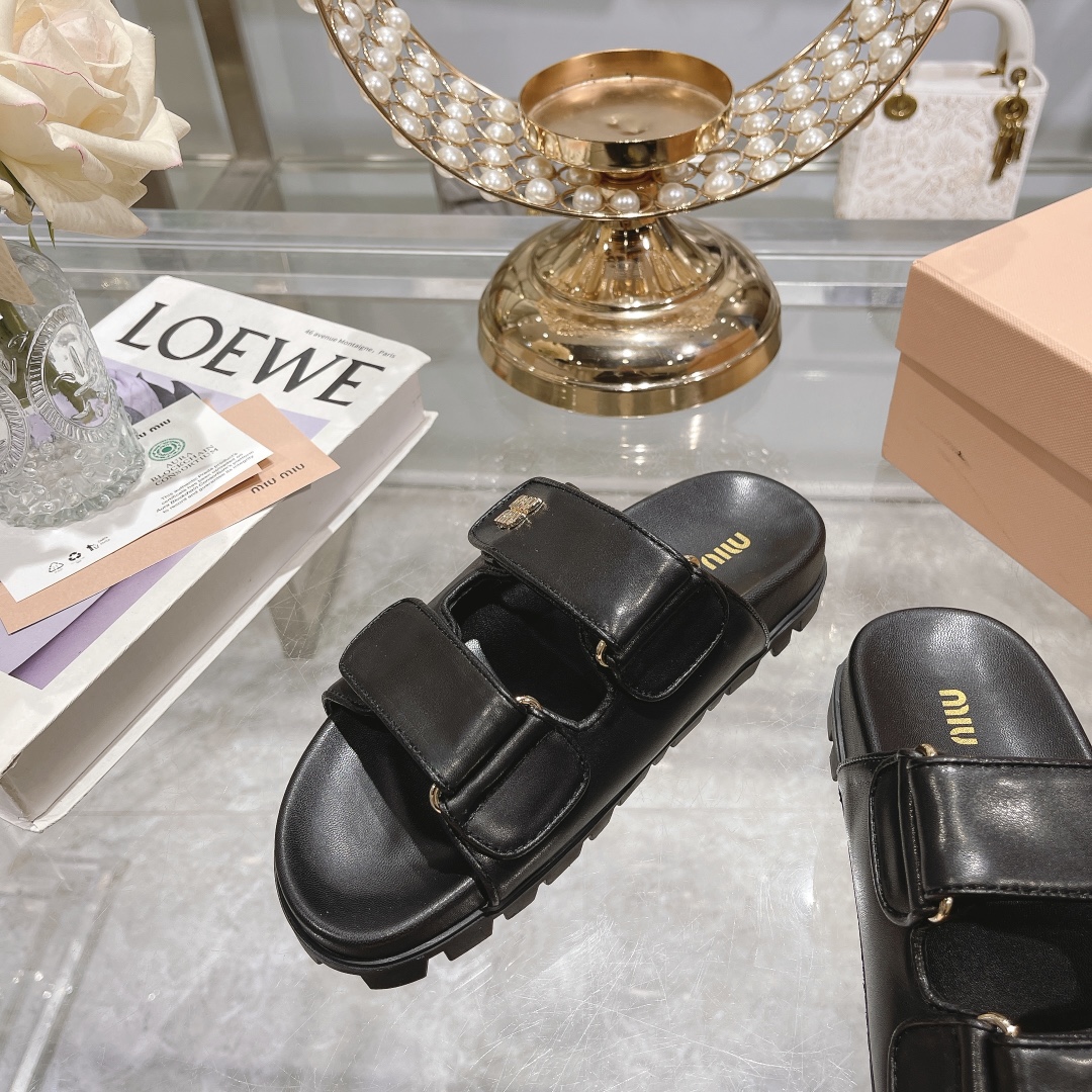 Miu Miu Black Sporty Matelassé Nappa Leather Sandals - Image 6