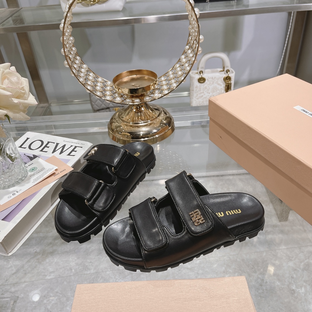 Miu Miu Black Sporty Matelassé Nappa Leather Sandals - Image 4