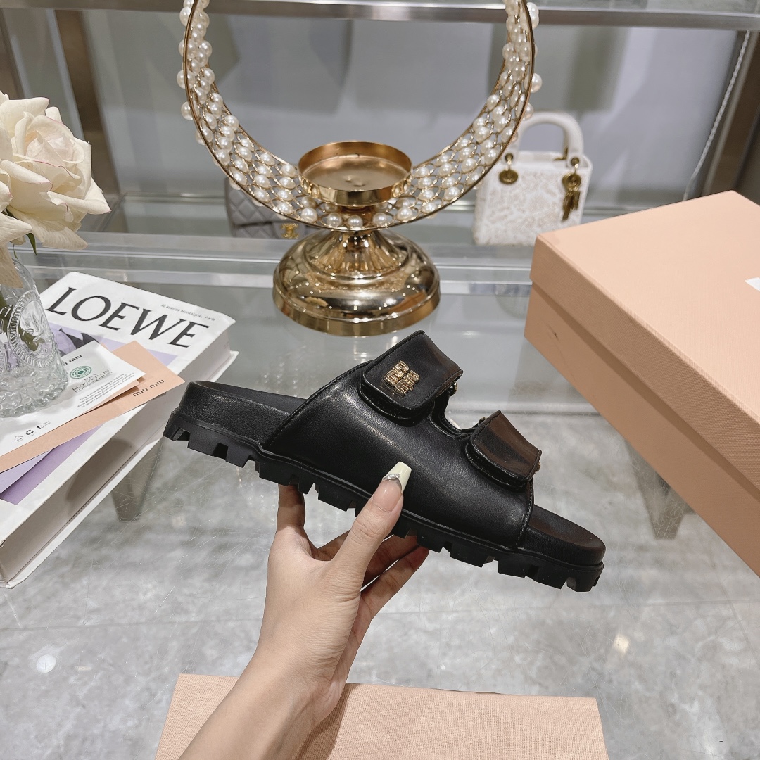 Miu Miu Black Sporty Matelassé Nappa Leather Sandals - Image 3