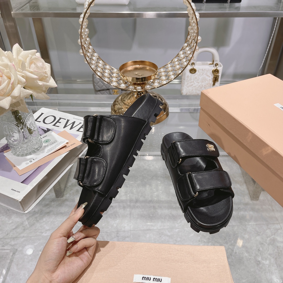 Miu Miu Black Sporty Matelassé Nappa Leather Sandals - Image 2