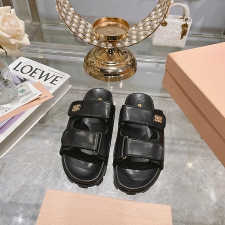 Miu Miu Black Sporty Matelassé Nappa Leather Sandals