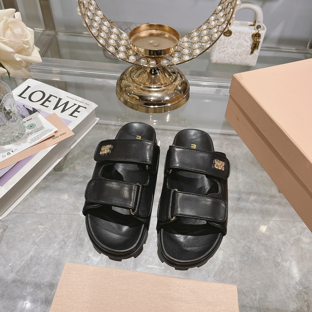 Miu Miu Black Sporty Matelassé Nappa Leather Sandals