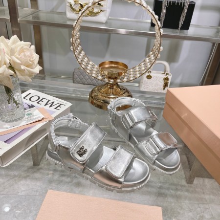 Miu Miu Silver Sporty Matelassé Nappa Leather Strap Sandals