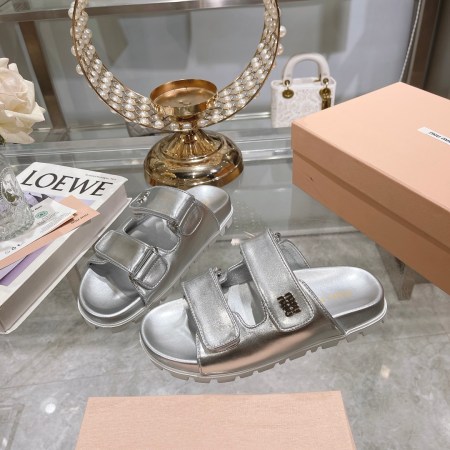 Miu Miu Silver Sporty Matelassé Nappa Leather Sandals