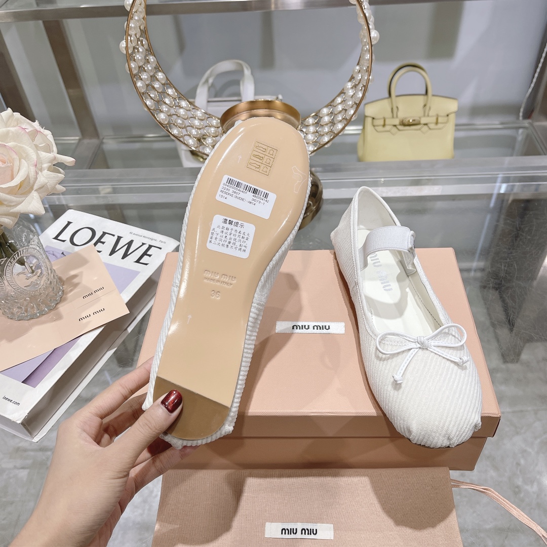 Miu Miu White Corduroy Ballet Flats - Image 10