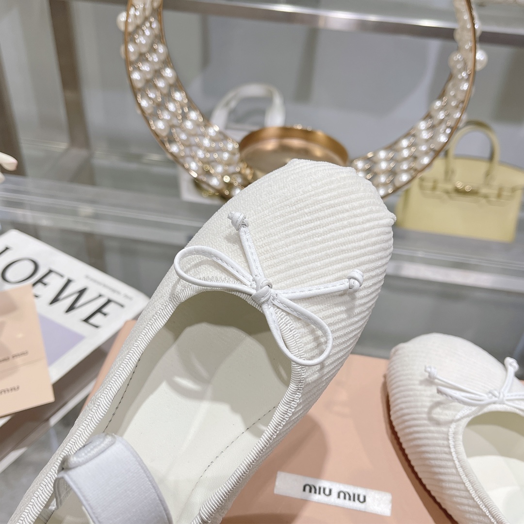 Miu Miu White Corduroy Ballet Flats - Image 9