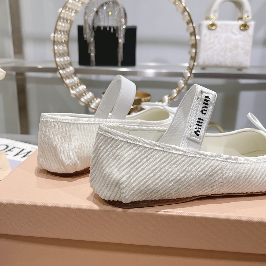 Miu Miu White Corduroy Ballet Flats - Image 8