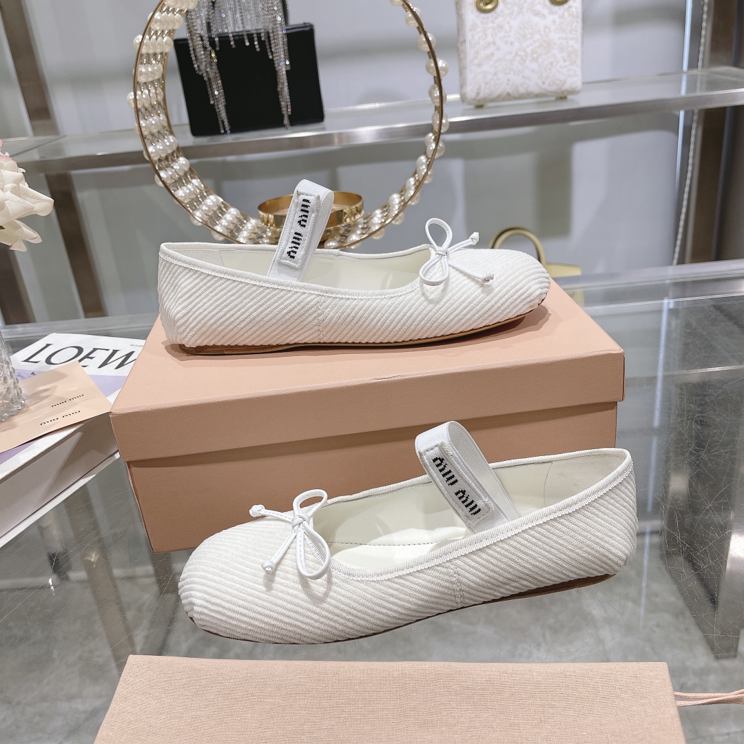 Miu Miu White Corduroy Ballet Flats