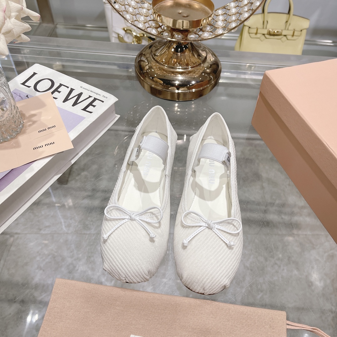 Miu Miu White Corduroy Ballet Flats - Image 2