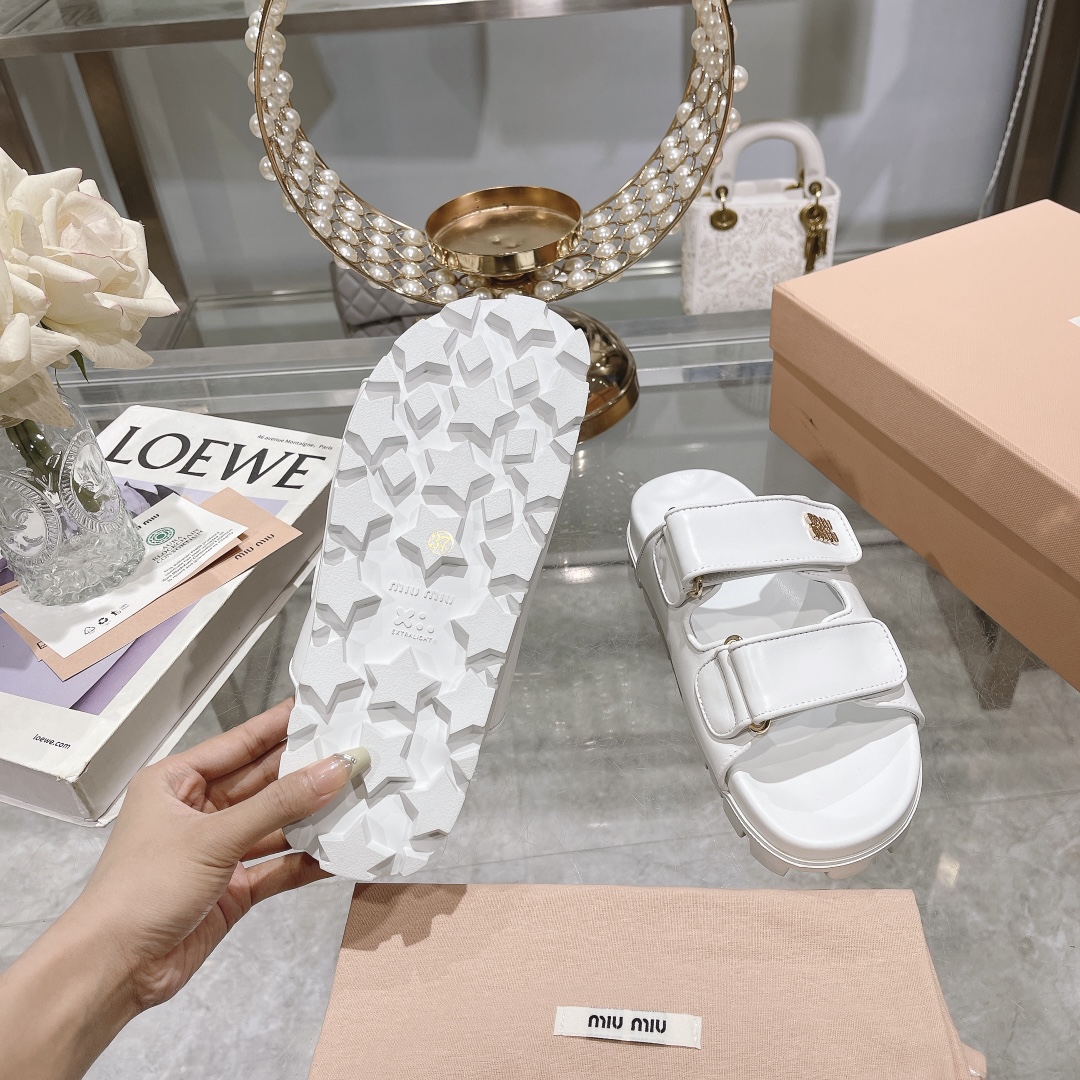 Miu Miu White Sporty Matelassé Nappa Leather Sandals - Image 10