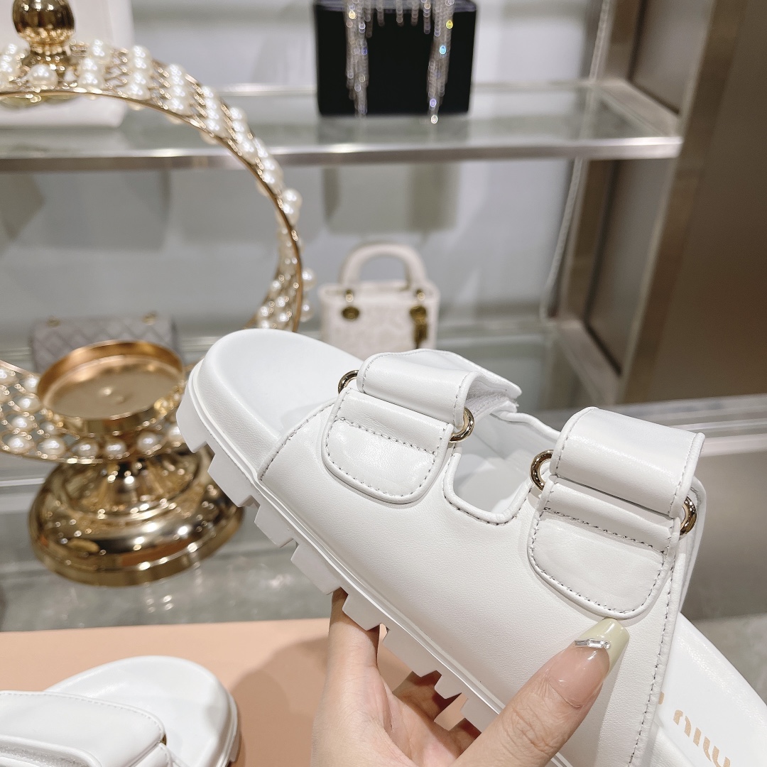 Miu Miu White Sporty Matelassé Nappa Leather Sandals - Image 9