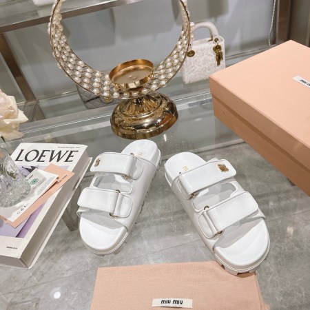 Miu Miu White Sporty Matelassé Nappa Leather Sandals