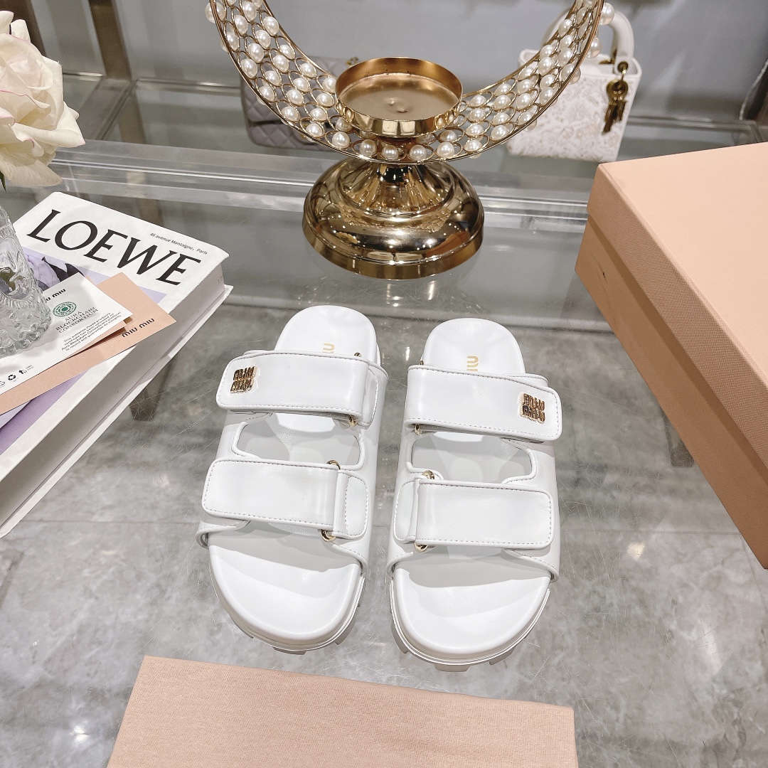Miu Miu White Sporty Matelassé Nappa Leather Sandals - Image 2