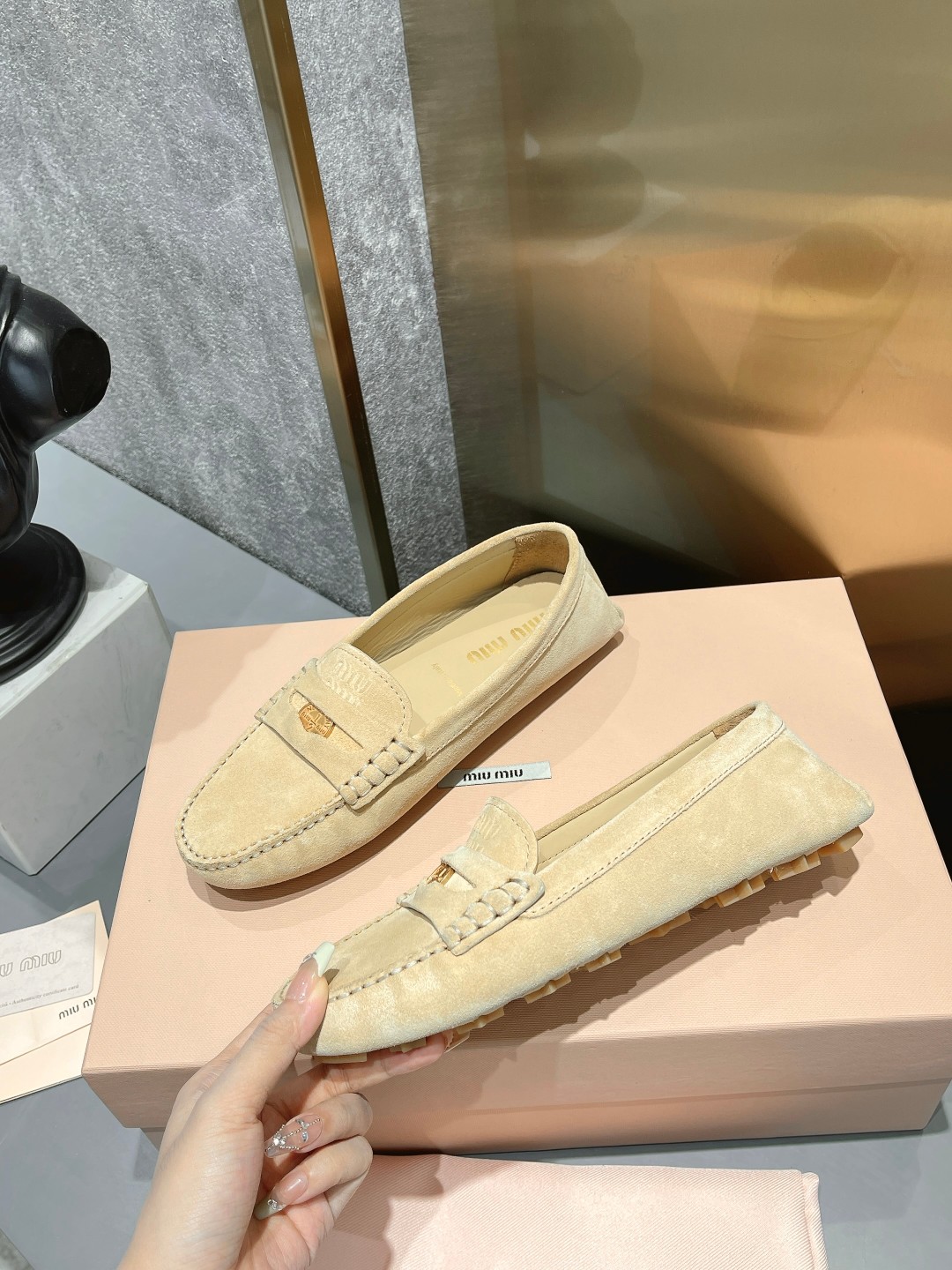 Miu Miu Women's Beige Suede Driving Loafers - Image 5