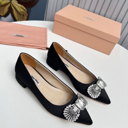 Miu Miu Black Crystal-Bow Pointed-Toe Flats