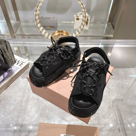 Miu Miu Black Techno Sport Platform Sandals