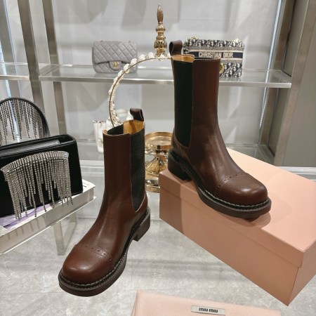 Miu Miu Chelsea High Brown Leather Boot