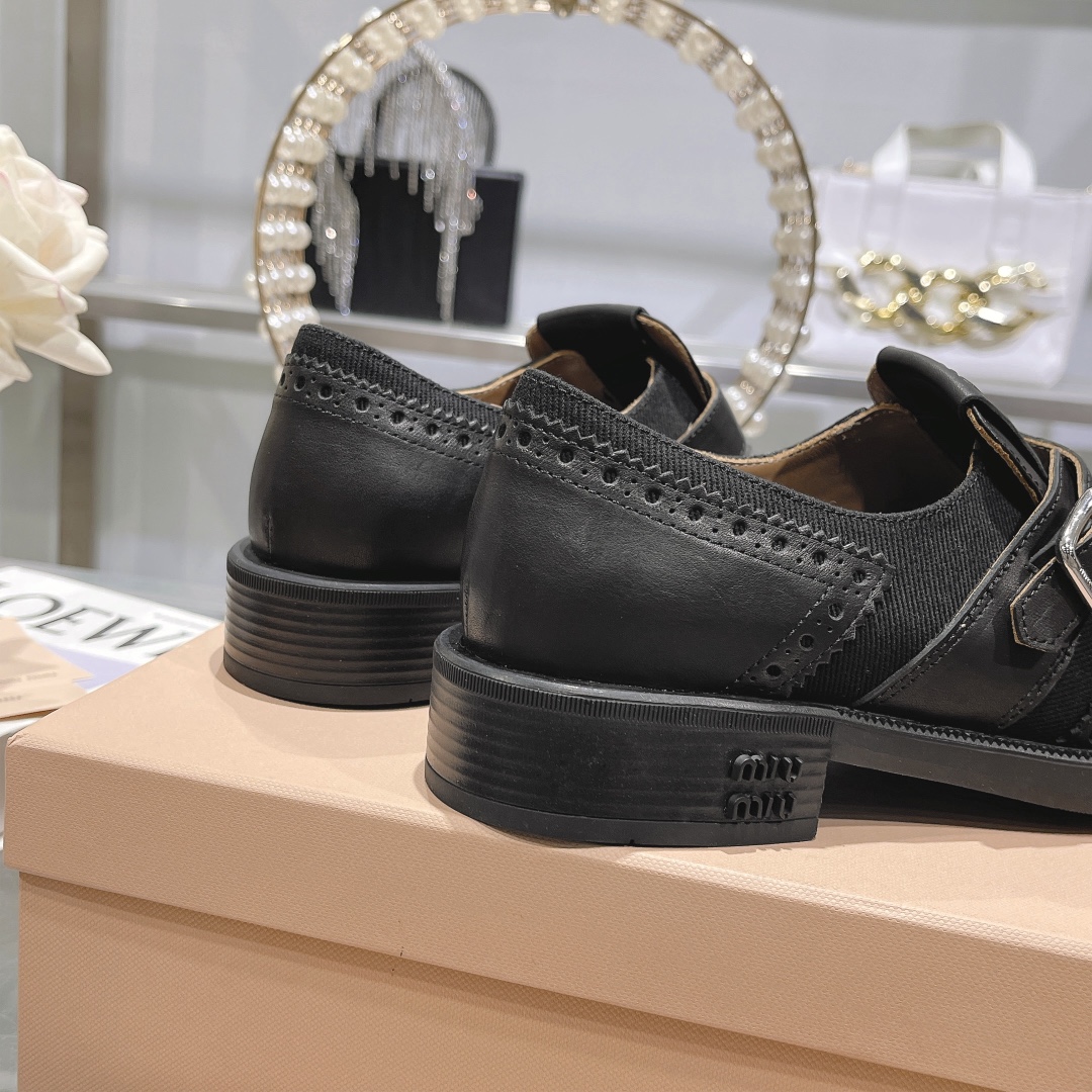 Miu Miu x Church’s Black Leather & Linen Brogue Shoes - Image 9