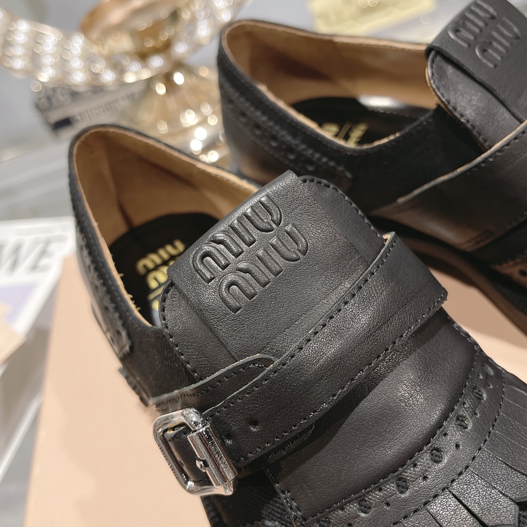Miu Miu x Church’s Black Leather & Linen Brogue Shoes - Image 8