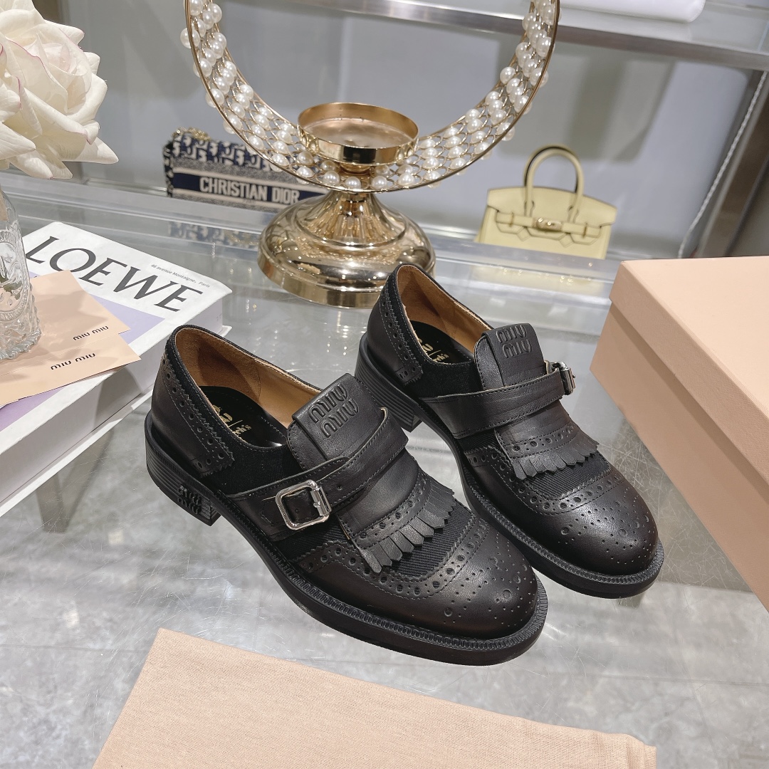 Miu Miu x Church’s Black Leather & Linen Brogue Shoes - Image 5