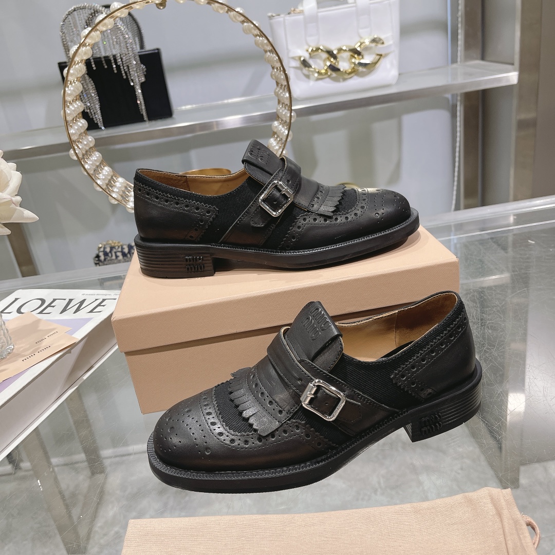 Miu Miu x Church’s Black Leather & Linen Brogue Shoes