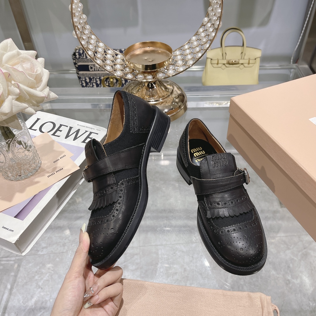 Miu Miu x Church’s Black Leather & Linen Brogue Shoes - Image 3