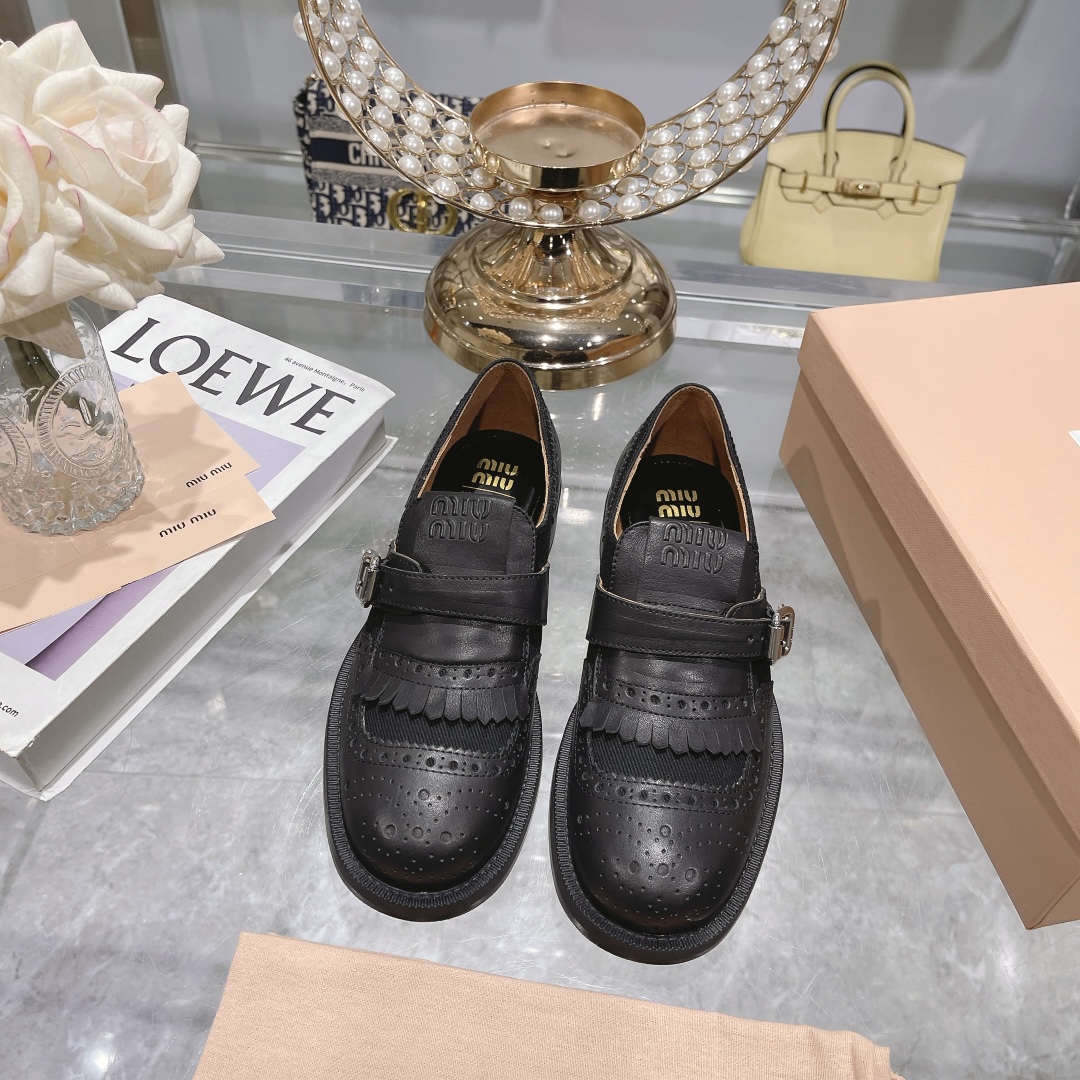 Miu Miu x Church’s Black Leather & Linen Brogue Shoes - Image 2
