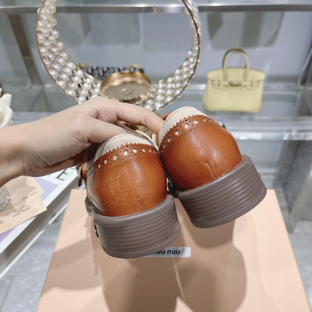 Miu Miu x Church’s Brown Leather & Linen Brogue Shoes - Image 7