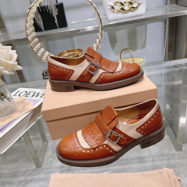 Miu Miu x Church’s Brown Leather & Linen Brogue Shoes