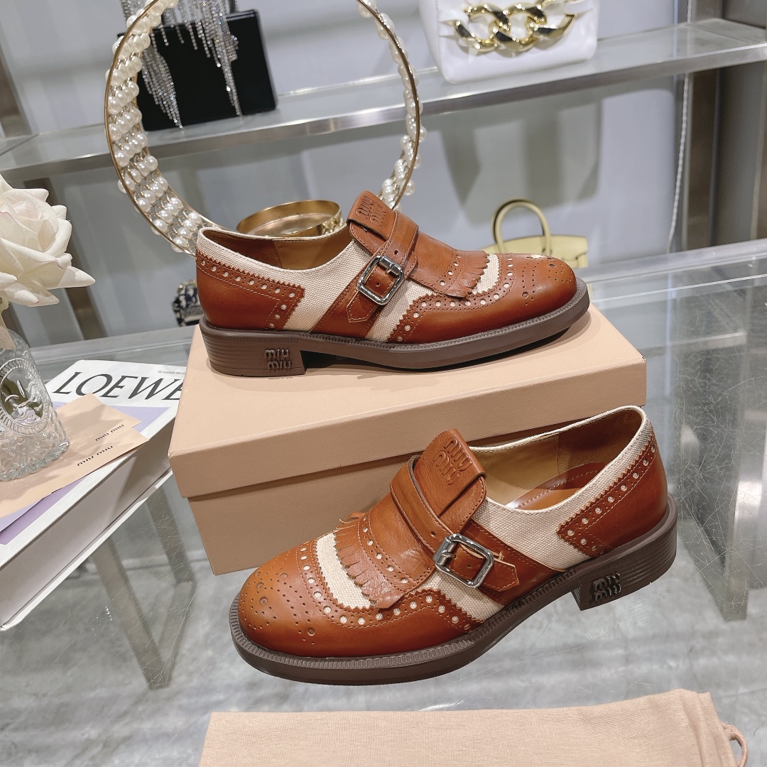 Miu Miu x Church’s Brown Leather & Linen Brogue Shoes