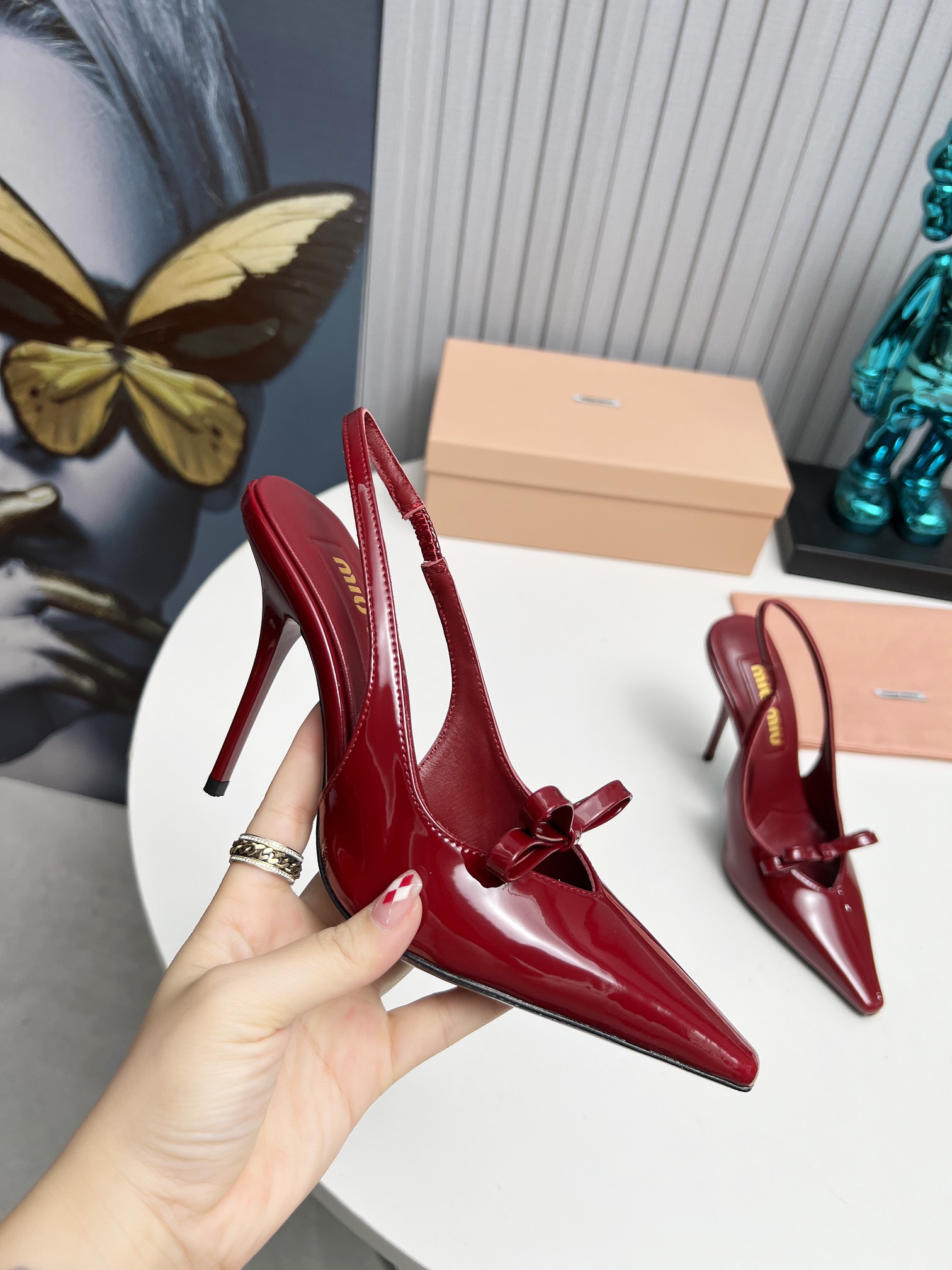 Miu Miu Crimson Bow Detail Pointed-Toe Pumps - Image 7