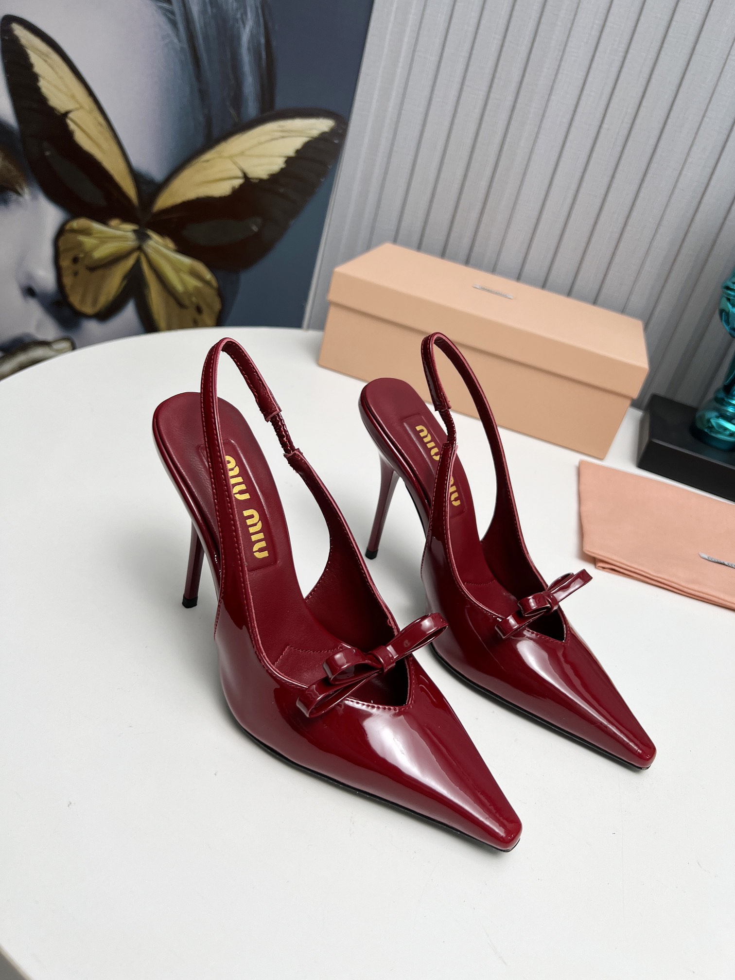 Miu Miu Crimson Bow Detail Pointed-Toe Pumps