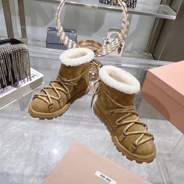 Miu Miu Light Brown Shearling Après-Ski Boots