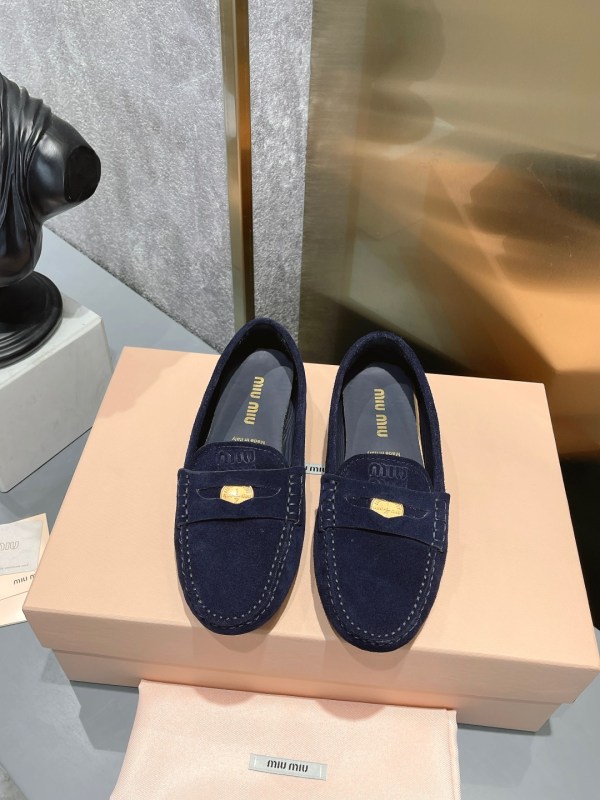 Miu Miu Women's Navy Blue Suede Driving Loafers