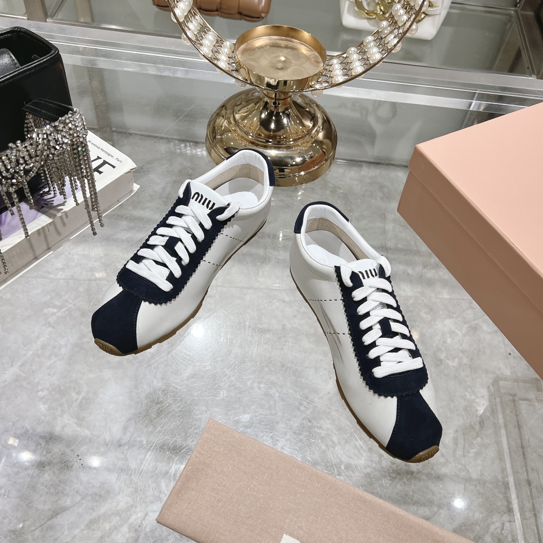 Miu Miu Plume in White and Navy Blue Sneakers - Image 5