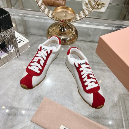 Miu Miu Plume White and Red Leather Sneakers