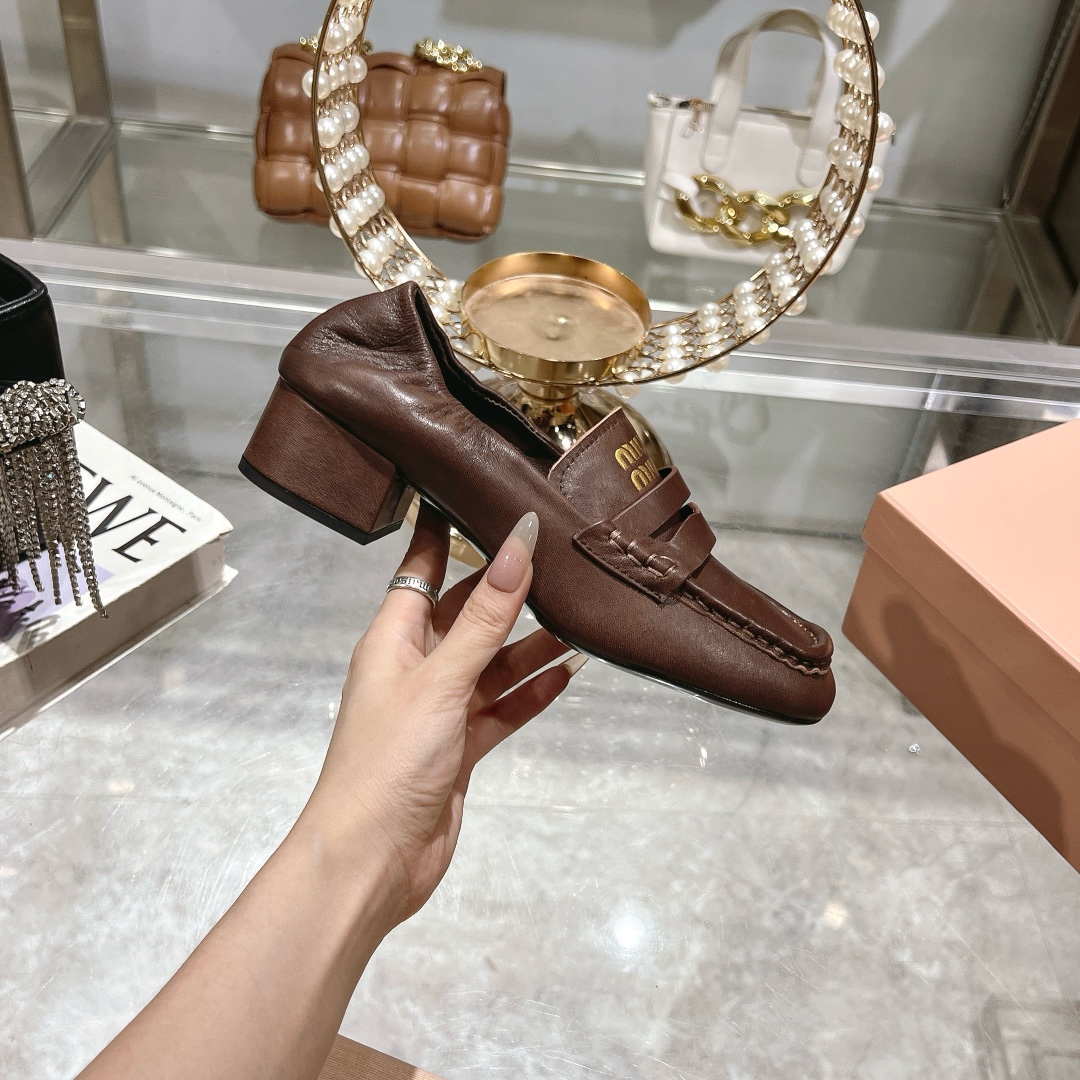 Miu Miu Women's Brown Square Toe Heeled Loafers - Image 5