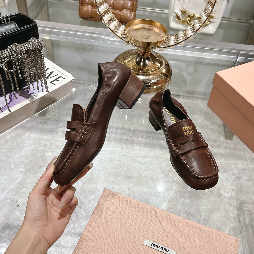 Miu Miu Women's Brown Square Toe Heeled Loafers - Image 4