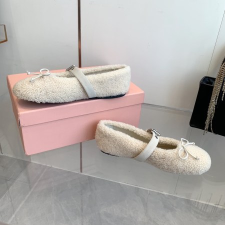 Miu Miu Beige Shearling Ballerinas Flats