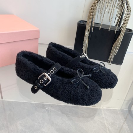 Miu Miu Black Shearling Ballerinas Flats
