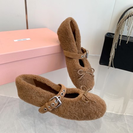Miu Miu Brown Shearling Ballerinas Flats