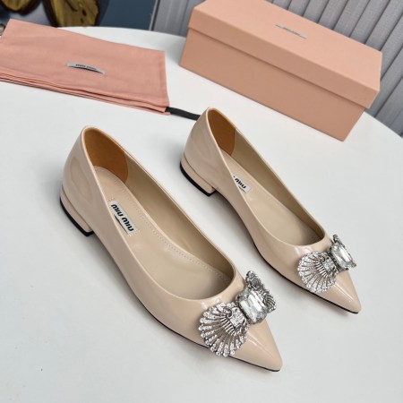 Miu Miu Beige Embellished Patent Pointed-Toe Flats