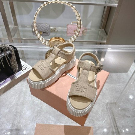 Miu Miu Beige Canvas Flatform Sandals