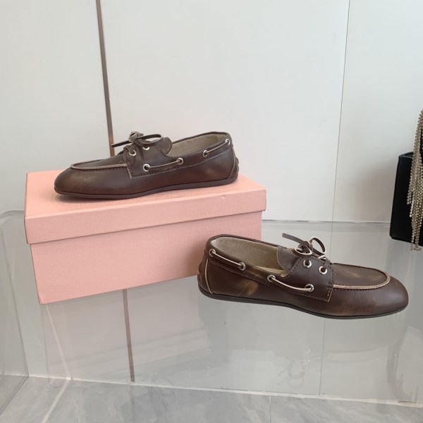Miu Miu Brown Leather Lace-Up Moccasins Loafers