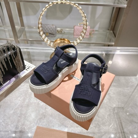 Miu Miu Navy Blue Denim Flatform Sandals