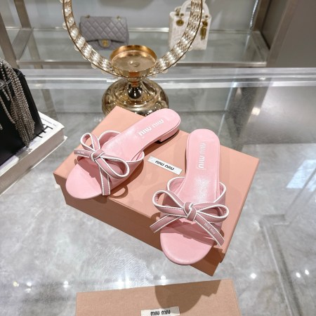 Miu Miu Pink Leather Bow Mules