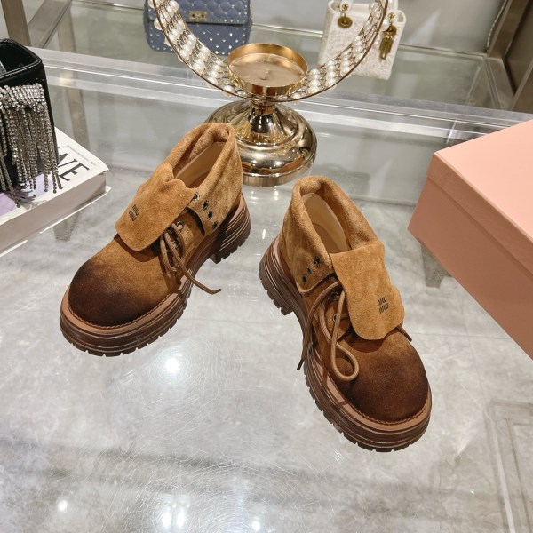 Miu Miu Light Brown Suede Platform Boots