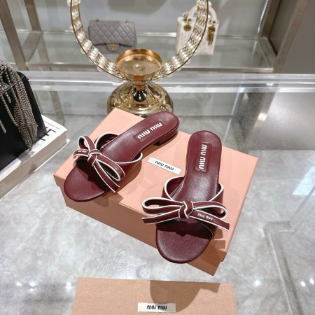 Miu Miu Burgundy Red Leather Bow Mules